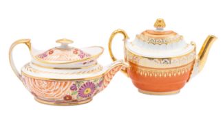 A group of four early 19th century English porcelain teapots and covers comprising a John Rose