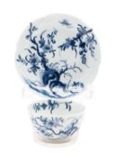 An early First Period Worcester blue and white lobed teabowl and saucer,