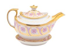 A Thomas Rose Coalport teapot, cover and stand, circa 1805-10 decorated in pat.