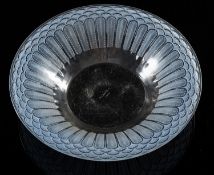 Rene Lalique Jaffa pattern bowl the pale blue body moulded to the exterior with palm leaves,