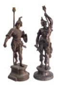 Two similar Continental spelter figural table lamps,