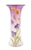 A Legras Mont Joye glass vase of waisted form the graduating amethyst to clear body enamelled with