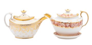 A Thomas Rose Coalport boat-shaped teapot, cover and stand, circa 1810-20 and one other,