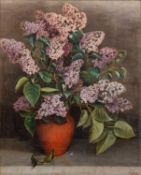 FW Knight, (Late 19th Century) - Still life study of cut Lilac's in a terracotta jug