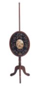 A late George III mahogany and silkwork pole screen,