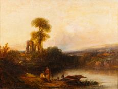 I W Hendy (?) (19th Century British school) - 'A view of South Devon', figures with a row boat,