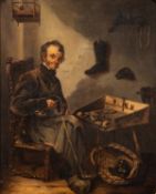 19th Century School - The cobbler - Oil on canvas - Unsigned - 39 x 31cm, 54.5 x 47cm framed.