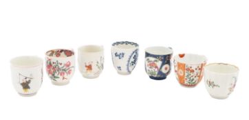 A study collection of First Period Worcester coffee cups and creamboats,