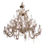 A gilt metal and moulded glass thirty light chandelier,