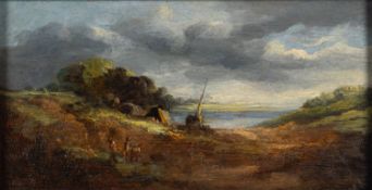 19th Century school in the manner of John Constable - Figures in a landscape - Oil on board -