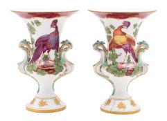 A pair of mid 19th century English porcelain vases in Chelsea gold anchor style of campana form