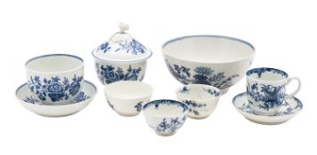 A group of First Period Worcester blue and white transfer-printed and painted wares,