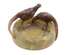 An Austrian cold painted bronze mounted onyx cendrier,