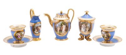 A Paris [Dagoty] blue-ground part cabaret service, circa 1815-20 in Empire style,