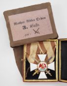 Preussen: Roter Adler Orden, 4. Modell (1885-1917), 3. Klasse mit Schwertern, im Etui mit Überkarto