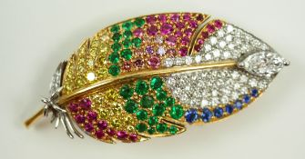 Friedrich München: GOLD Blatt Diamant-Brosche.