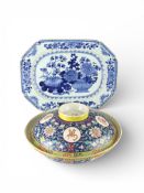 A Blue and White Meatdish, Qianlong, and a famille rose Covered Bowl, c.1900