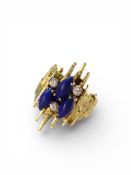 18ct gold ring with lapis and diamonds x 3 , marked 18ct Plat. The style is most likely George Weil