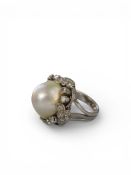 A Vintage Pearl and Diamond Ring, in 18 carat white gold,