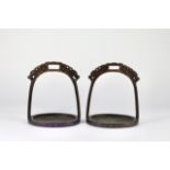 A Rare Pair of Bronze and Cloisonn?? Stirrups, Qing dynasty