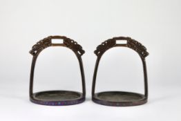 A Rare Pair of Bronze and Cloisonn?? Stirrups, Qing dynasty