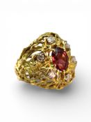 David Thomas signed DAT dated 1973 , 6 diamonds and a pink tourmaline