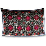 A  large embroidered black and red Suzani Panel, 19th century