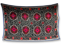 A  large embroidered black and red Suzani Panel, 19th century