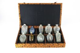 A Collection of Ten Interior Painted Glass Snuffbottles, 19/20th century