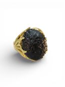 David Thomas ring with volcanic rock , size N ,signed DAT 18ct, date marks worn but circa 70 s