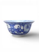 A Blue and White Bowl with Figures, six character mark of Kangxi and of the period,