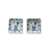 A Pair of square Blue and White Saucers,mid Ming dynasty,