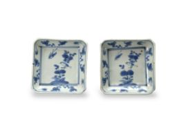 A Pair of square Blue and White Saucers,mid Ming dynasty,
