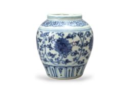 A Blue and White Ovoid Jar with Lotus, c.1500,