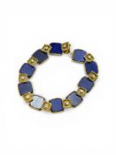 A lapis and Diamond bracelet. Franch marks , eagles head . c 70s , no makers marks , lapis and  10 d