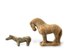 A Pottery Horse, Tang dynasty; and a grey pottery Dog, Han dynasty