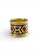 Elizabeth Gage enamel ring size M approx as wide shank , signed Gage with london hallmarks for 1972