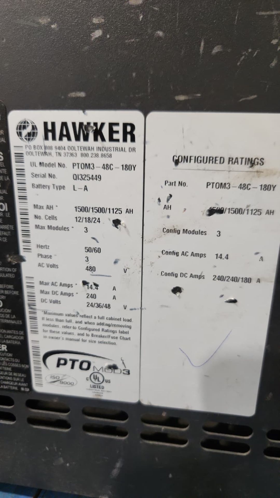 HAWKER PTO MOD 3 Multi 24/36/48 Volt Electric Forklift Battery Charger. - Image 5 of 5
