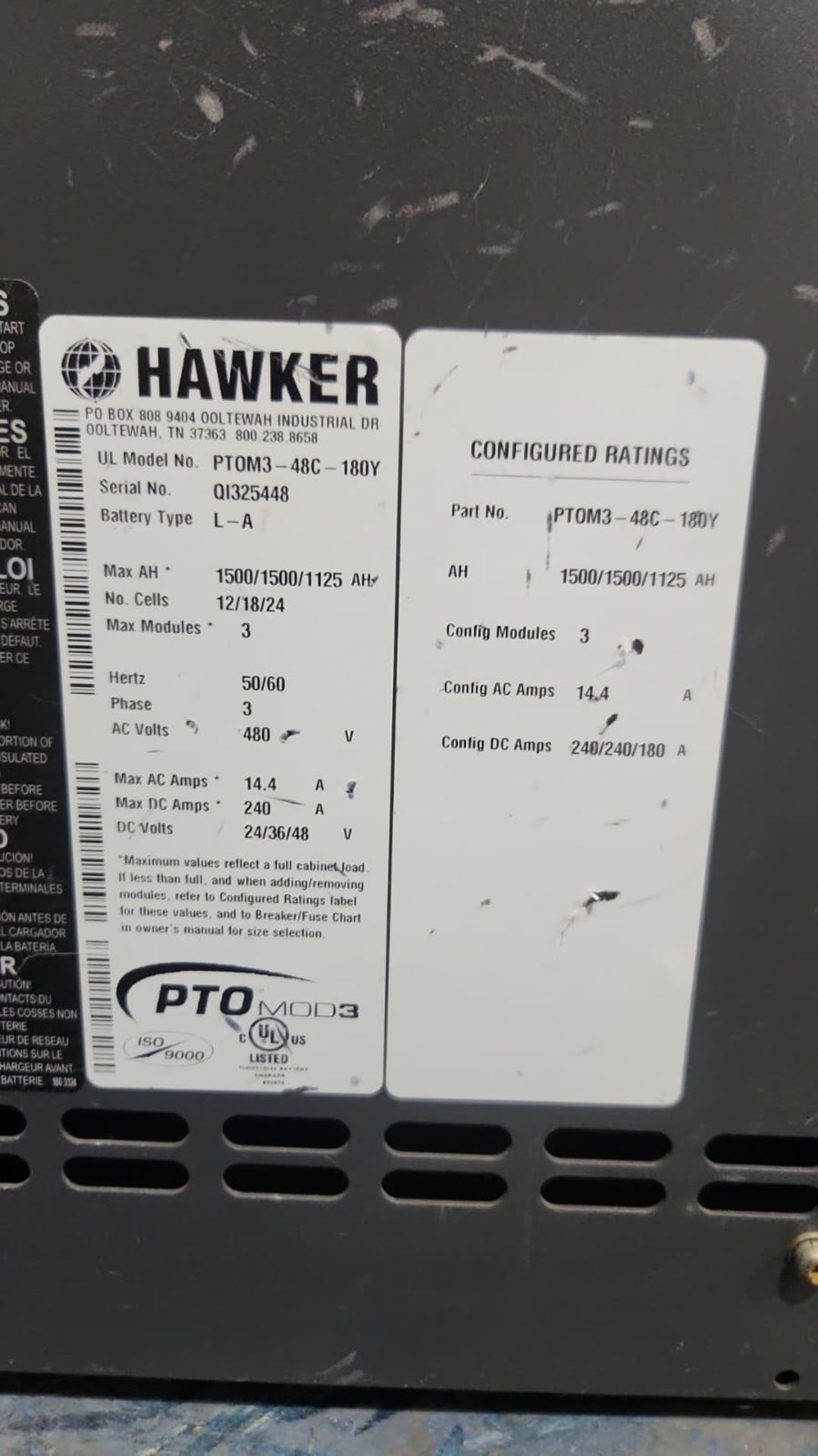 HAWKER PTO MOD 3 Multi 24/36/48 Volt Electric Forklift Battery Charger. - Image 5 of 5