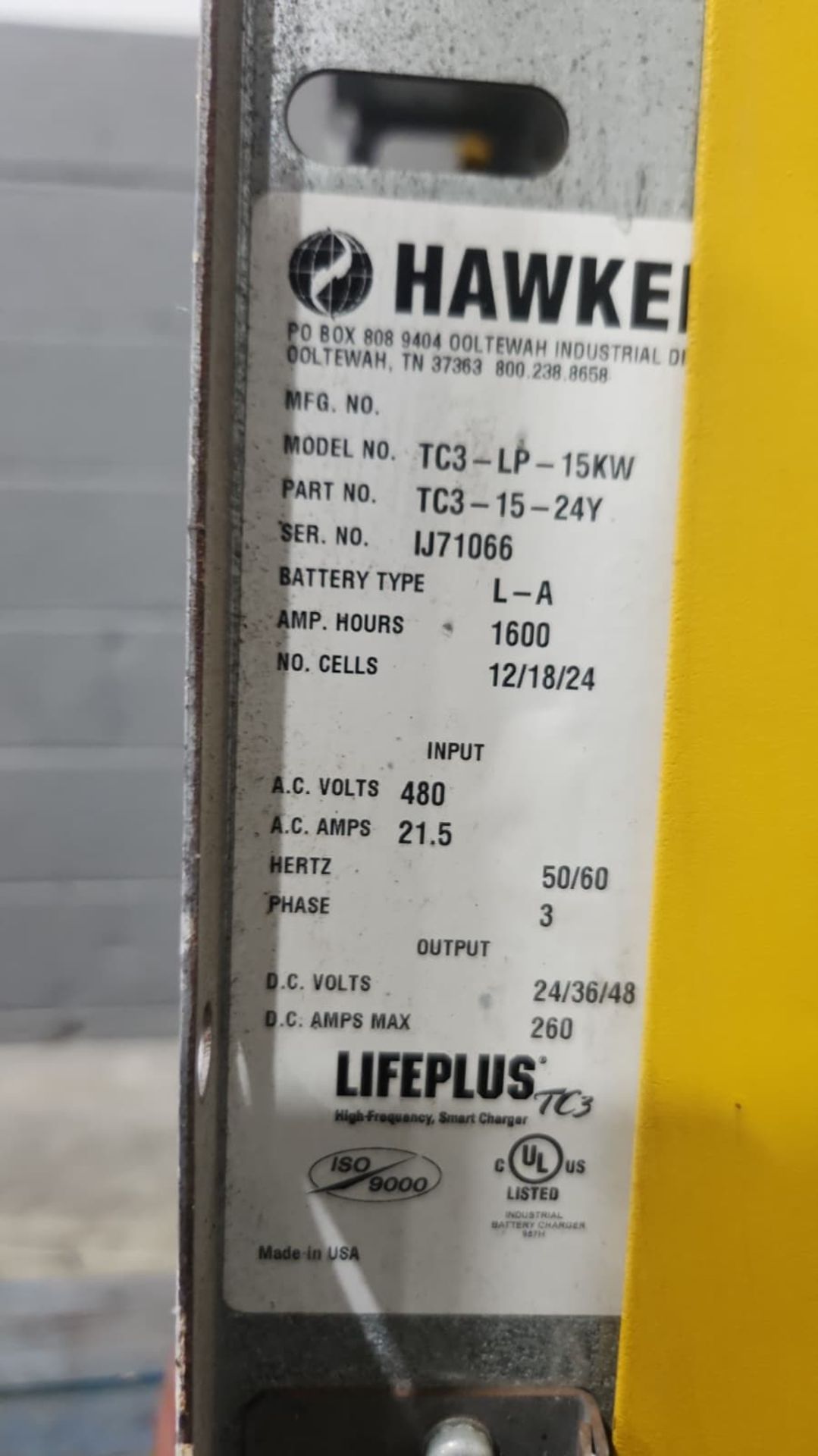 HAWKER Lifeplus TC3 Multi 24/36/48 Volt Electric Forklift Battery Charger. - Image 2 of 5