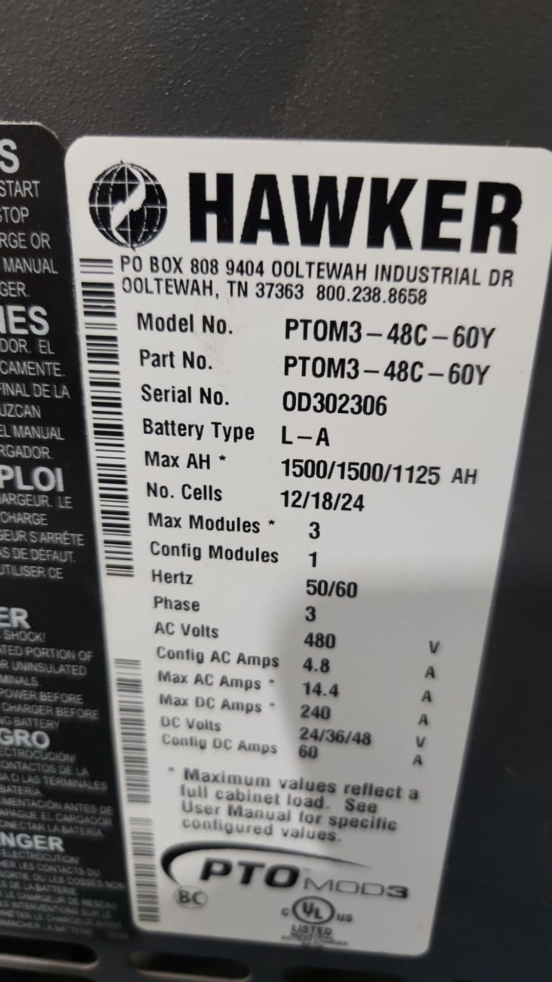 HAWKER PTO MOD 3 Multi 12/18/24 Volt Electric Forklift Battery Charger. - Image 2 of 5