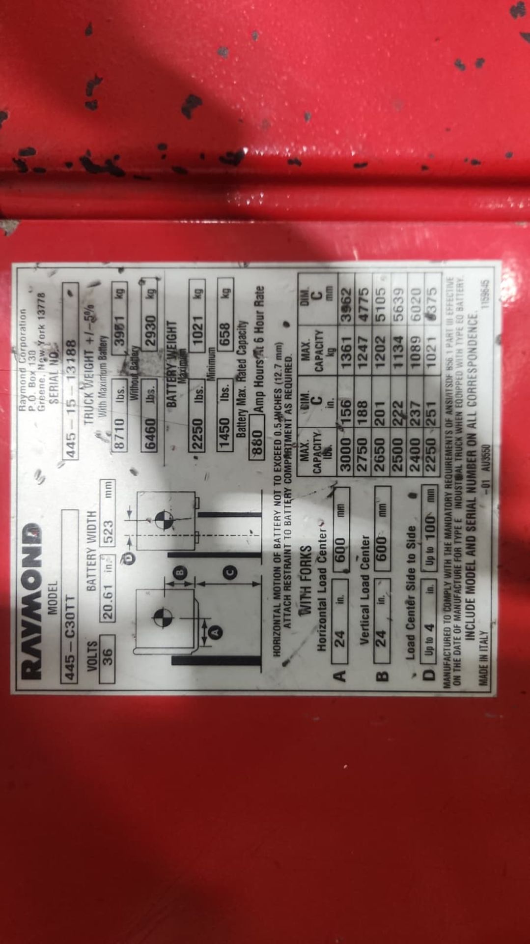 2016 Raymond Model: 445-C30TT 3,000lb Electric Forklift. Hours: 910. - Image 5 of 7