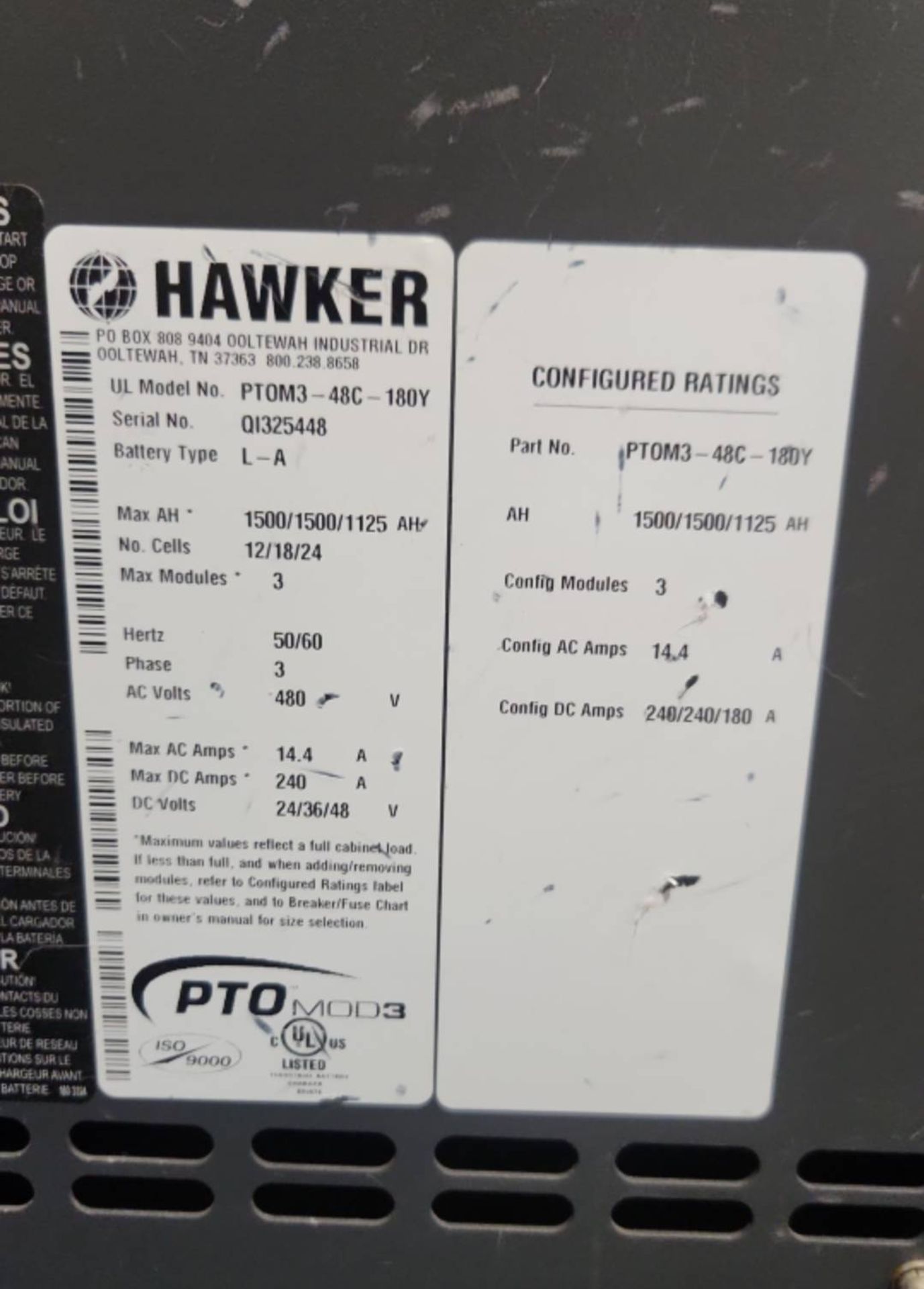 Hawker PTO Mod3 Model: PTOM3-48C-180Y 24/36/48 Volt Forklift Battery Charger. - Image 5 of 5