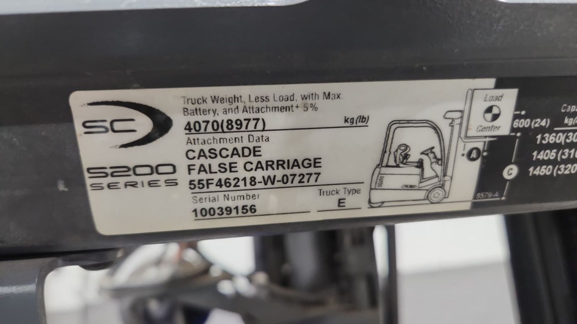 Crown Forklift. Model Number: SC5225-35, Sideshifter. - Image 4 of 8