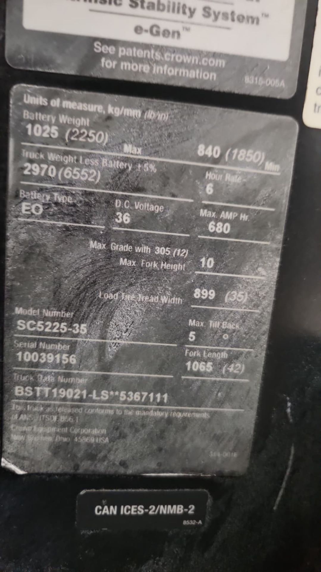 Crown Forklift. Model Number: SC5225-35, Sideshifter. - Image 5 of 8