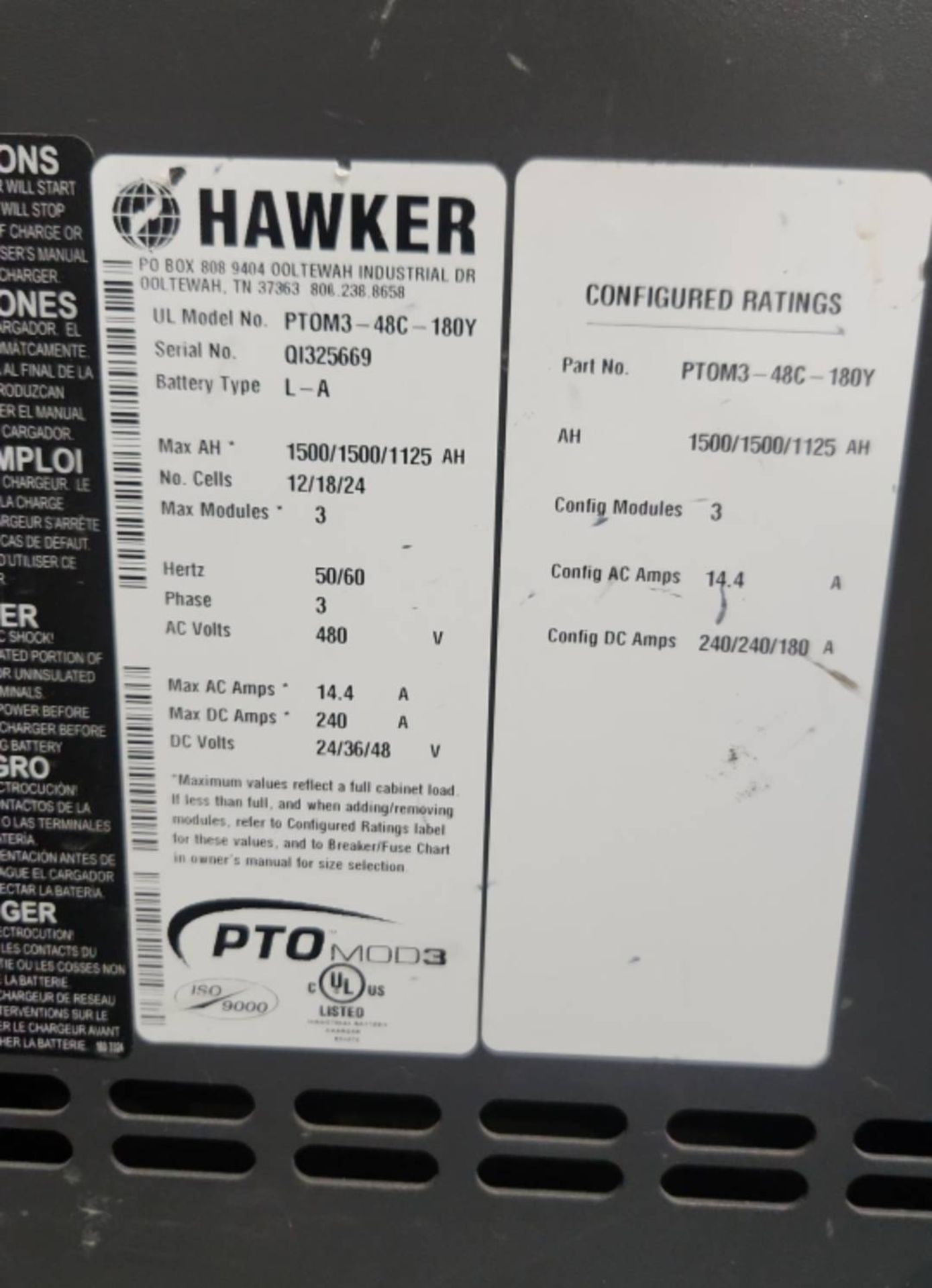 Hawker PTO Mod3 Model: PTOM3-48C-180Y 24/36/48 Volt Forklift Battery Charger. - Image 5 of 5