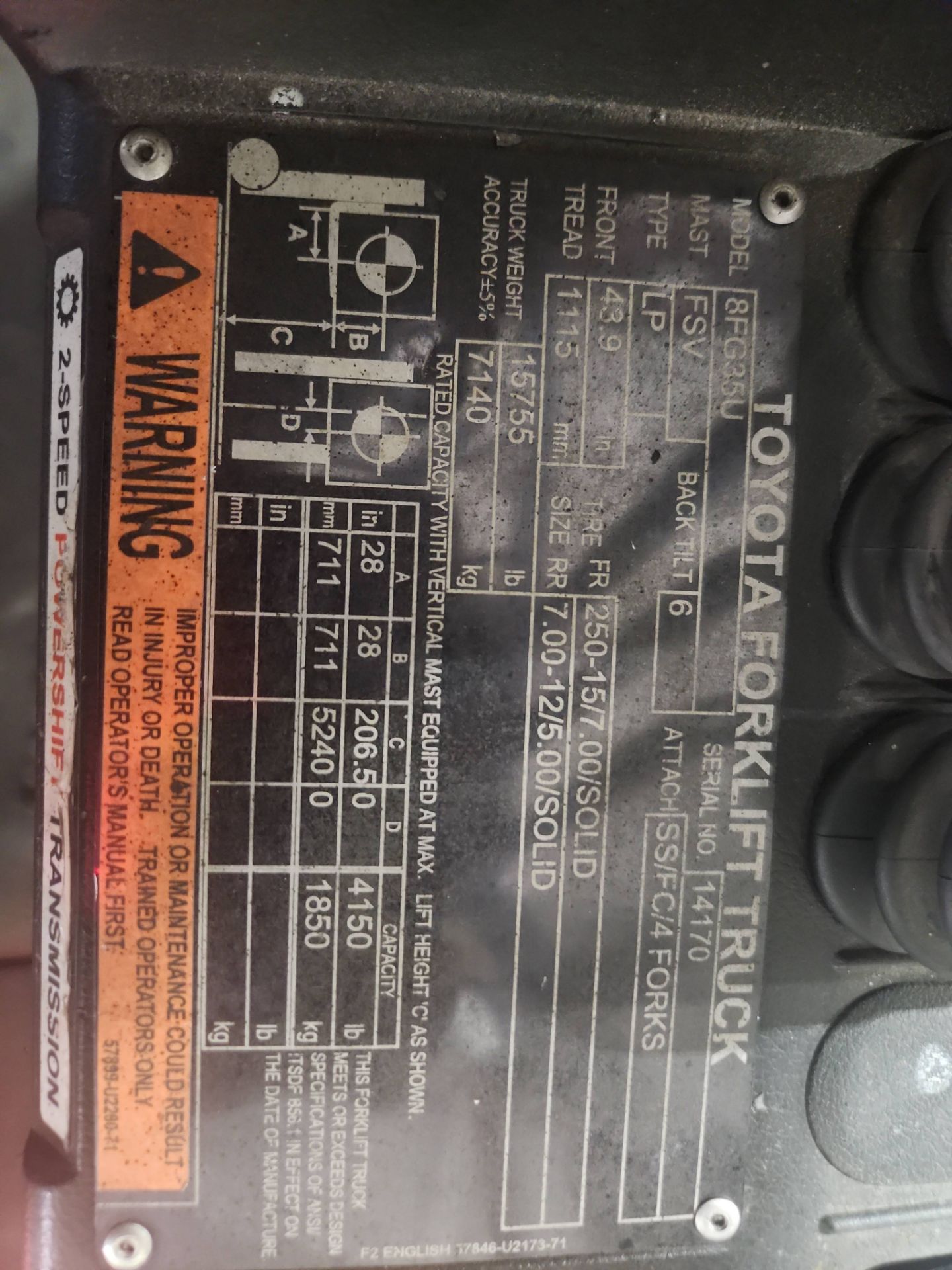 2018 Toyota Model: 8FG35U 8000 lb Capacity Forklift. - Image 8 of 8