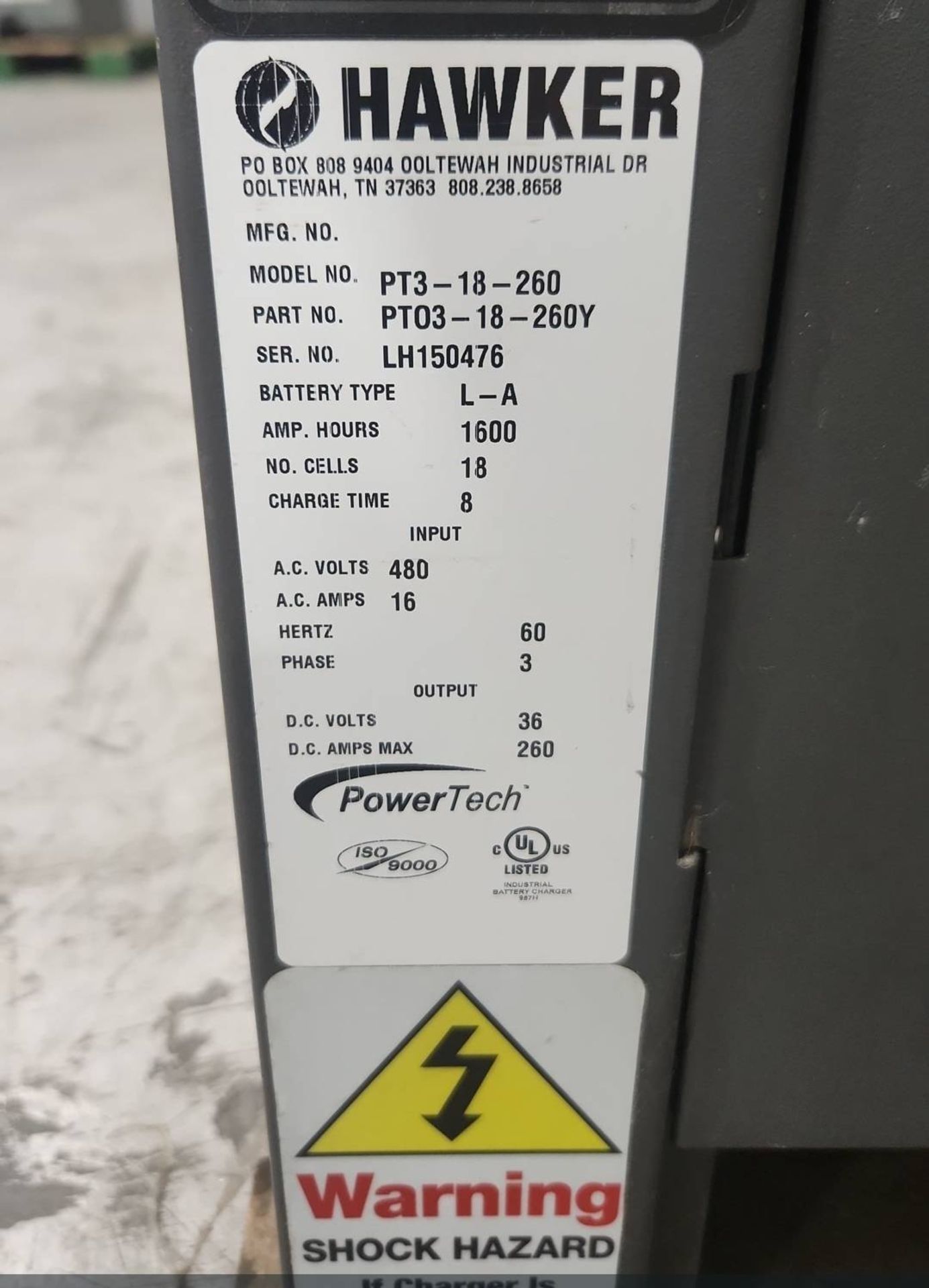 HAWKER PTO 36 Volt Electric Forklift Battery Charger. - Image 3 of 3