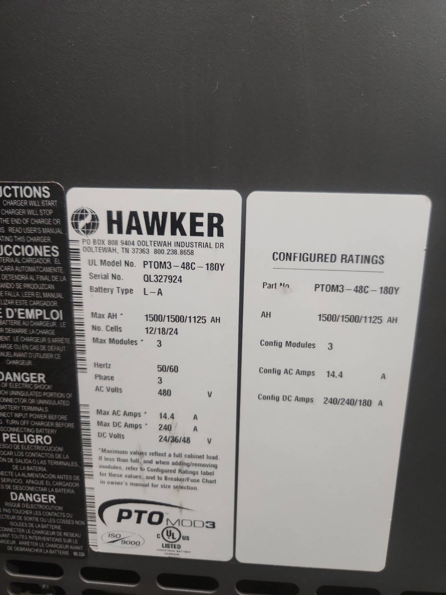 Hawker PTO Mod3 Model: PTOM3-48C-180Y 24/36/48 Volt Forklift Battery Charger. - Image 5 of 5
