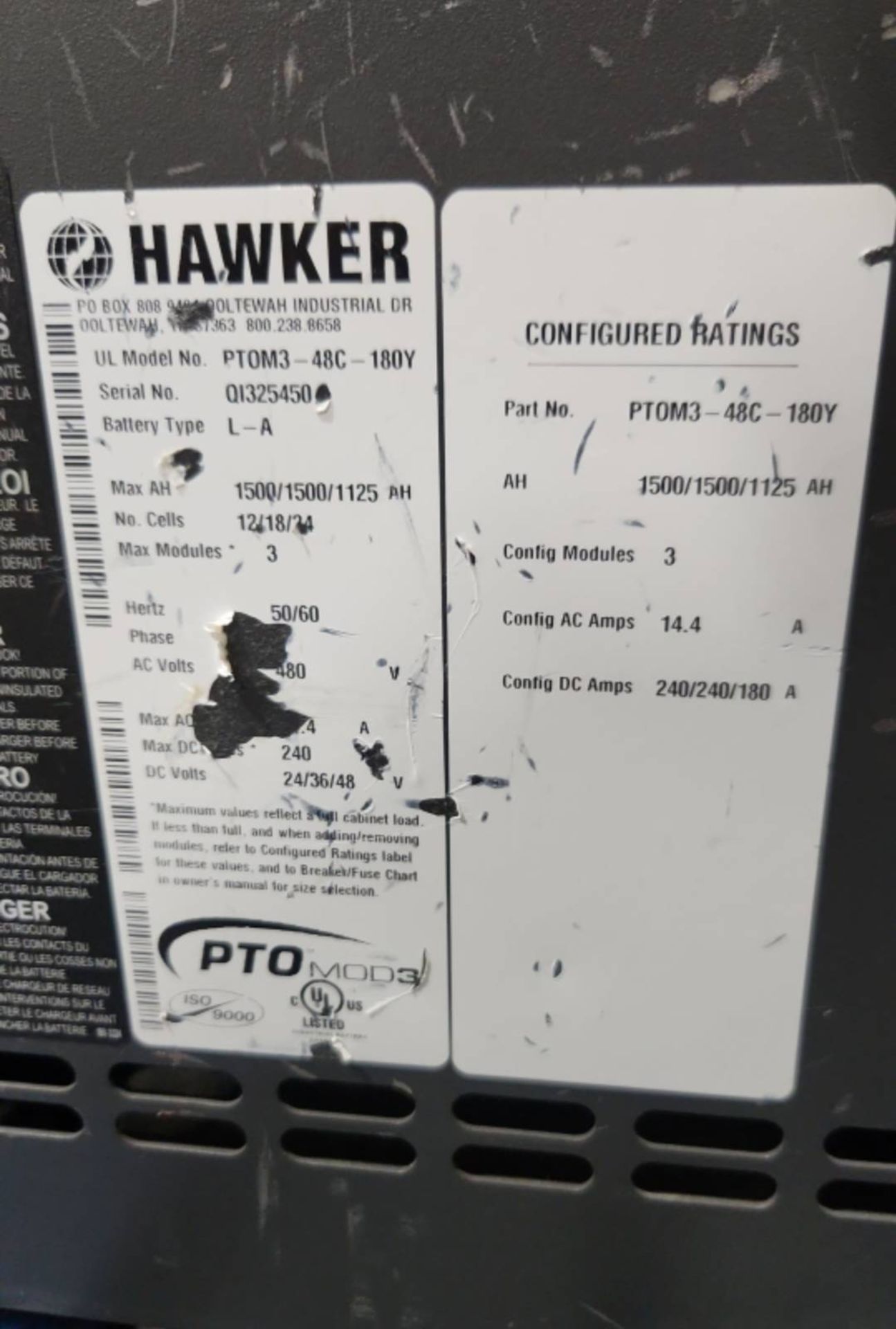 Hawker PTO Mod3 Model: PTOM3-48C-180Y 24/36/48 Volt Forklift Battery Charger. - Image 5 of 5